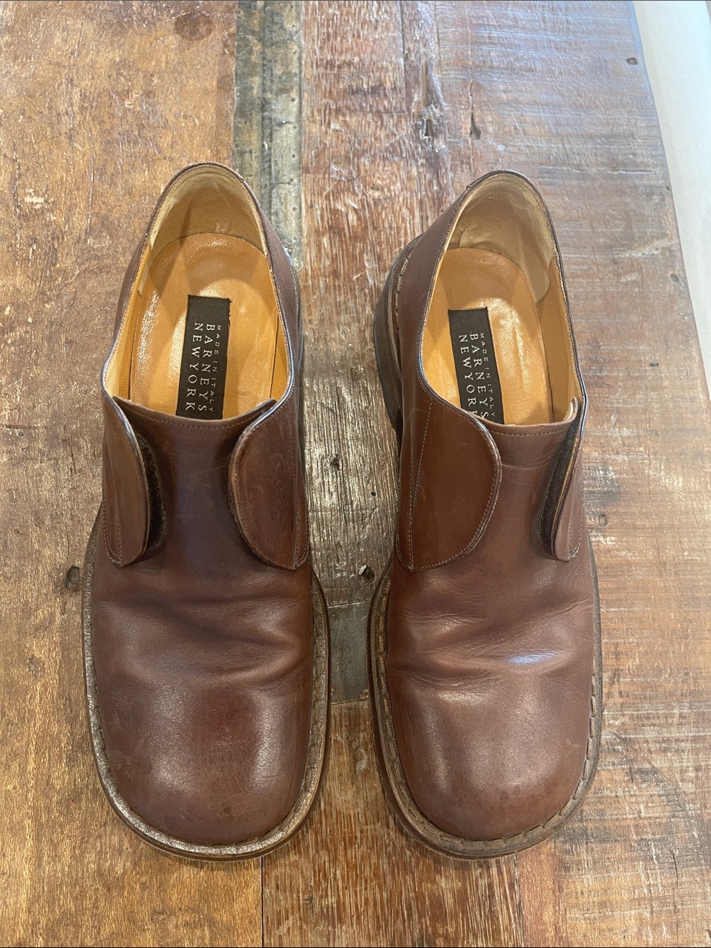 Barneys New York Brown Leather Slip-On Loafers Size 42